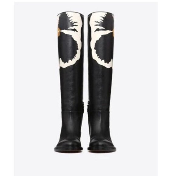NWOT Valentino Garavani Flower Knee High Boot  Black Leather Sz 38.5/ 8.5 No Box - Picture 4 of 16